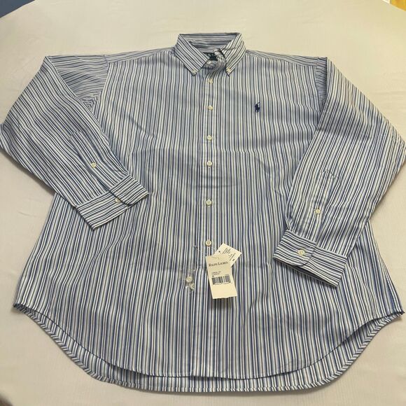 NWT Ralph Lauren VTG Blake Blue White Stripe Button Up Shirt Size Medium NOS - Picture 1 of 7